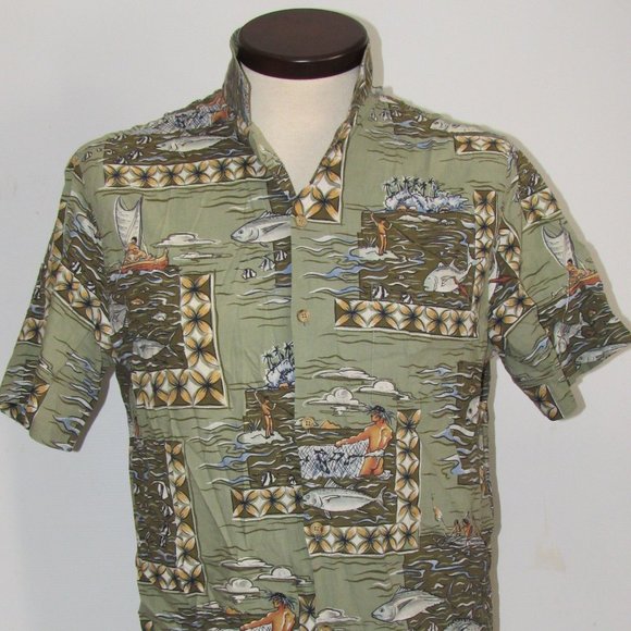 Vtg Hawaiian Shirt KALAHEO Sz M Made in HawaiiFloral Tropical Spearfishing Men - Picture 1 of 11